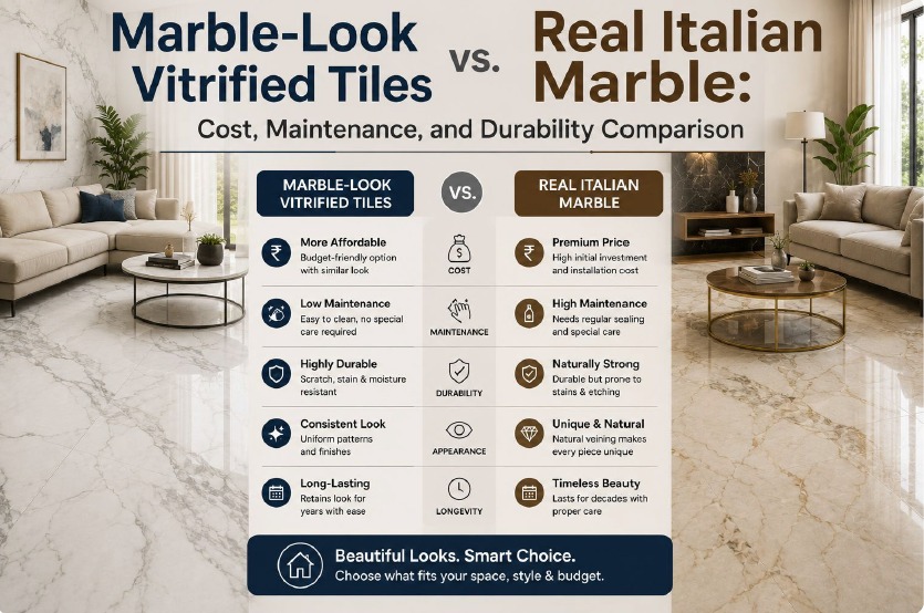 marble look tiles vs real marble